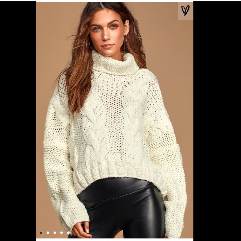POL Cream Cable Knit Turtleneck Sweater
